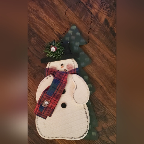 Wood Snowman Primitive Christmas Wall Hanging Decor Plaque Country Folk Art 16" - Picture 1 of 5